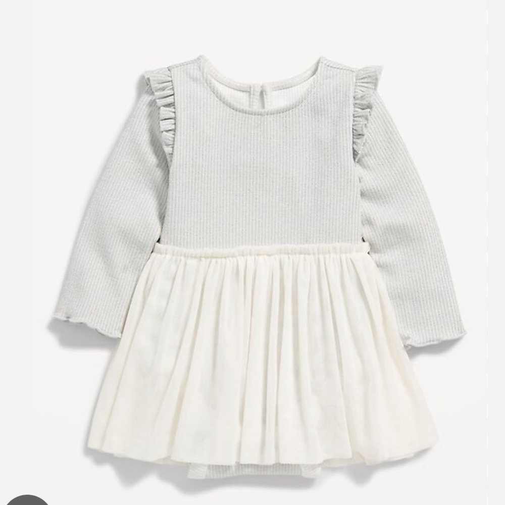 Old Navy Long-Sleeve Rib-Knit Metallic Bodysuit Tutu Dress for Baby,Size 18-24M.